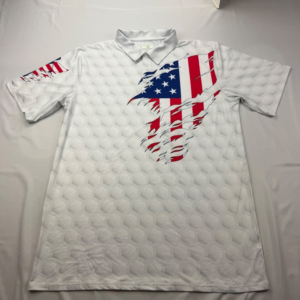 Obnoxious Golf Polo Shirt Mens XL Tall White USA Flag Graphic Performance OG